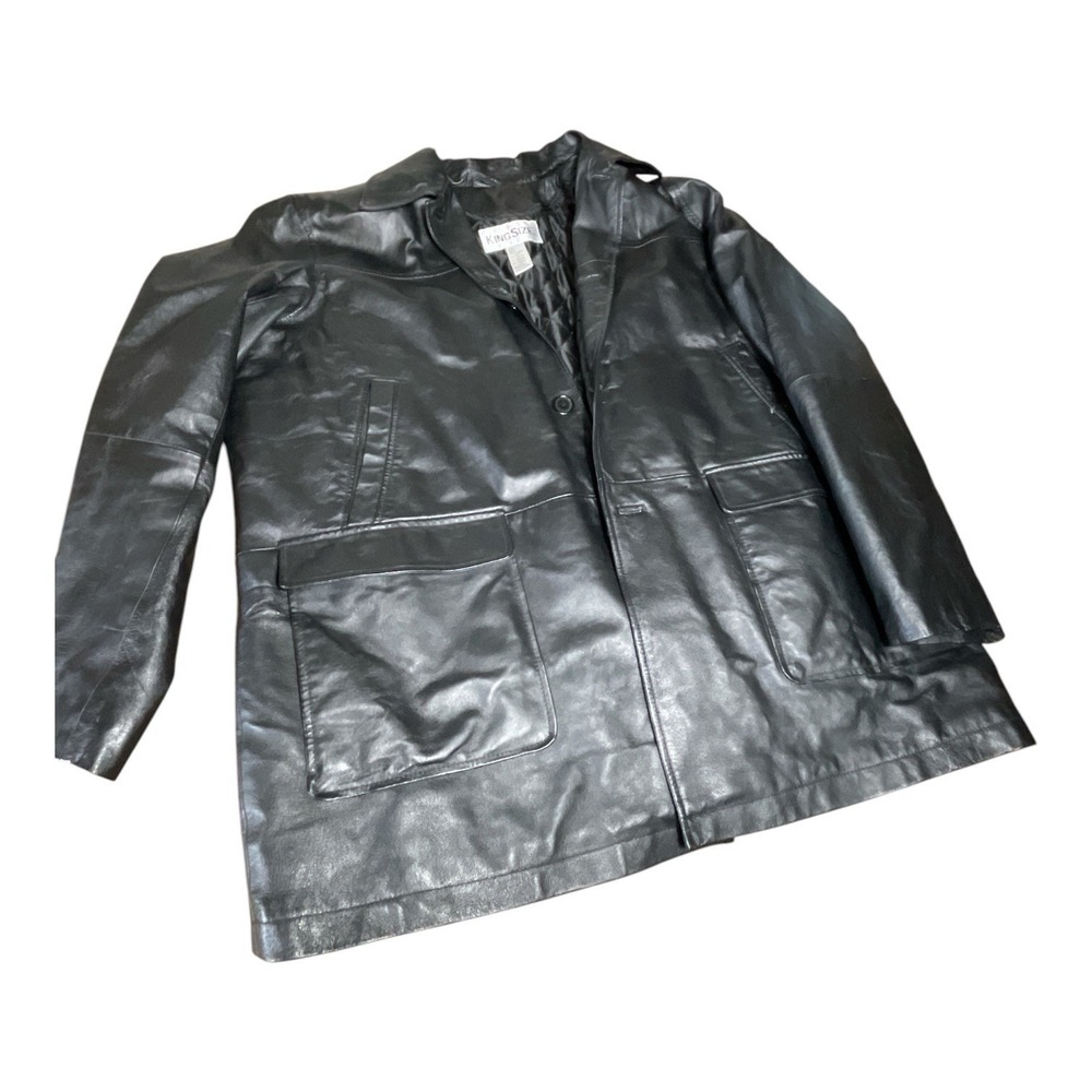 KING SIZE brand Men's Genuine Leather‎ Jacket w/ Liner Black Size 2XL Pockets